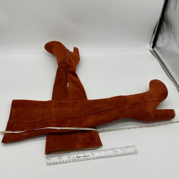 Brown Pointy Toe Chunky Long Boots Heels Pump Pull - Picture 7 of 11